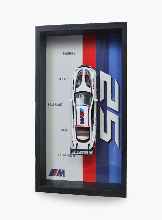 CodersParadise - BMW M8 GTE (White) 3D Car Frame Wall Art | 1:32 Die-Cast Metal Model Car with Wooden Display Frame | Detachable Miniature, Interchangeable Posters, Pull-Back Action, Lights & Opening Doors | Unique Gift for Cars Lovers & Home Décor - Image 1
